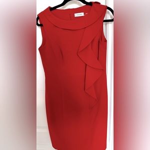 CALVIN KLIEN RED RUFFLE SLEEVELESS DRESS SIZE 4